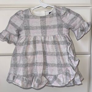 Janie and jack girls lilac & gray flannel dress with ruffle detail. 0-3 months